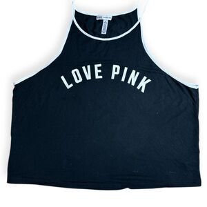 PINK VICTORIA’S SECRET SUPER SOFT Women’s Black and White Trim High Neck Crop Ta